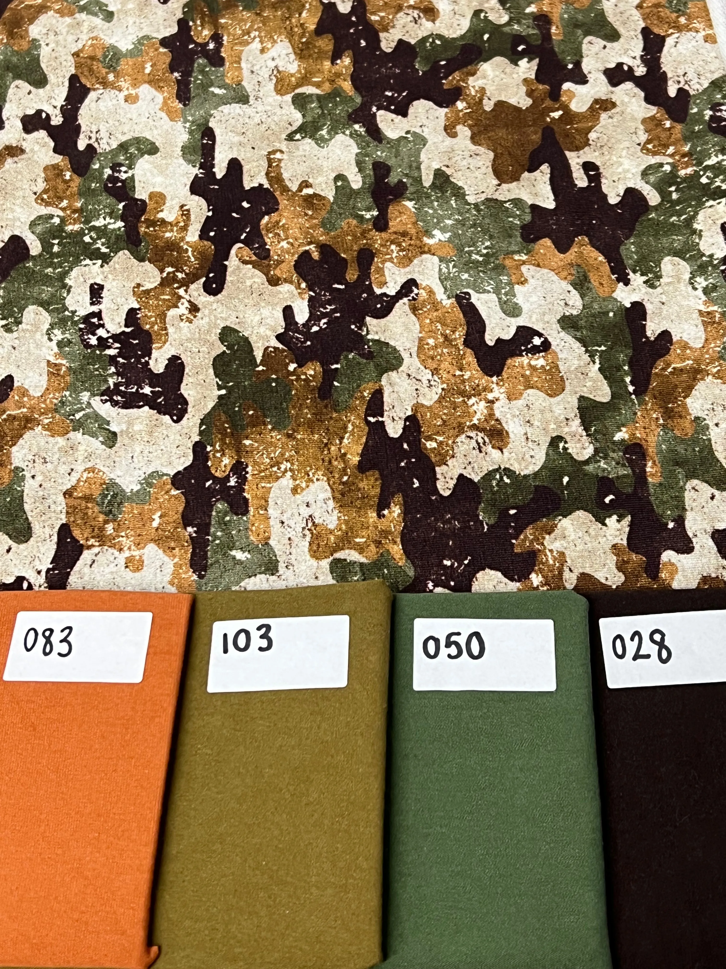 BEIGE & KHAKI PAINTED CAMO DIGITAL FRENCH TERRY PER METRE SALE
