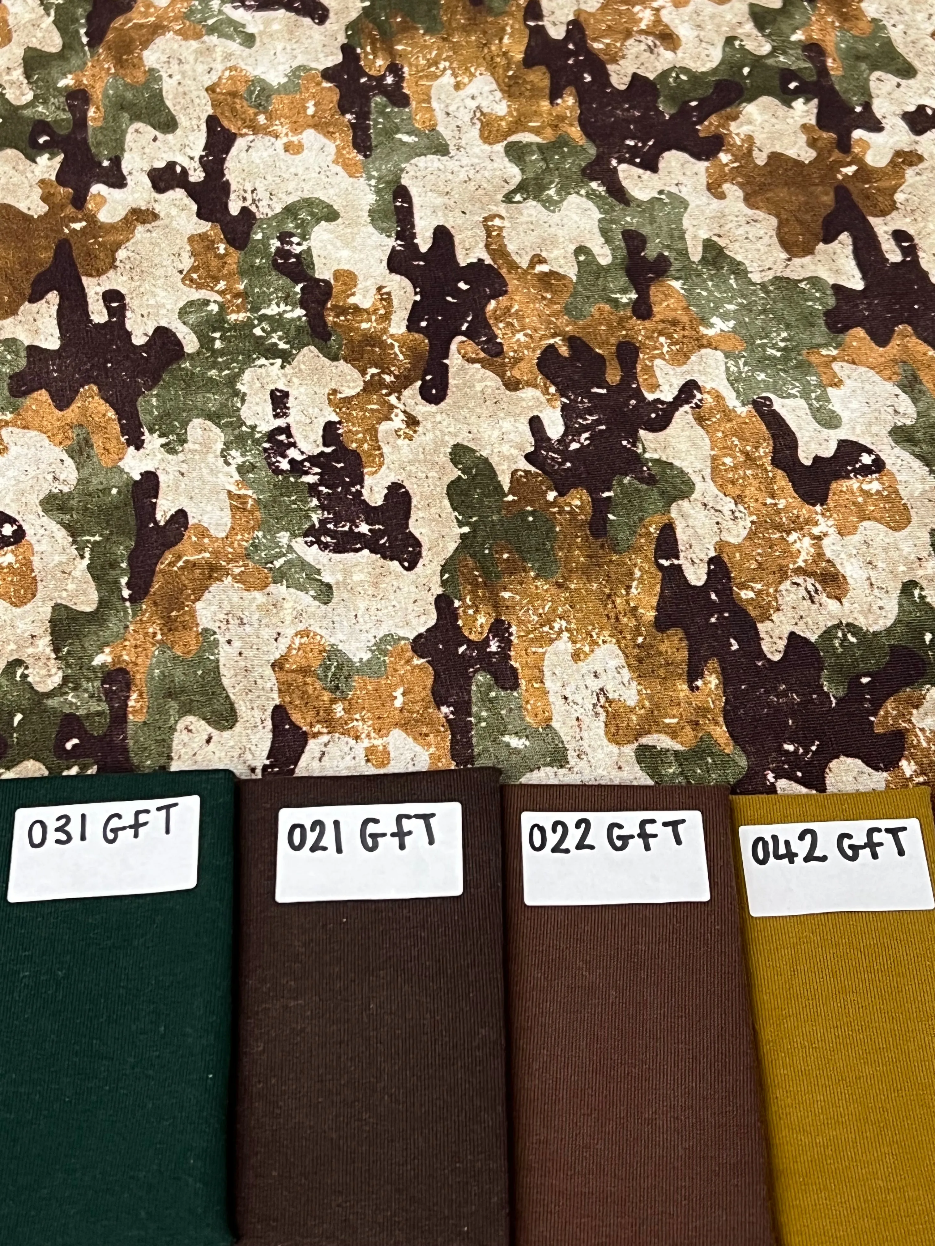 BEIGE & KHAKI PAINTED CAMO DIGITAL FRENCH TERRY PER METRE SALE