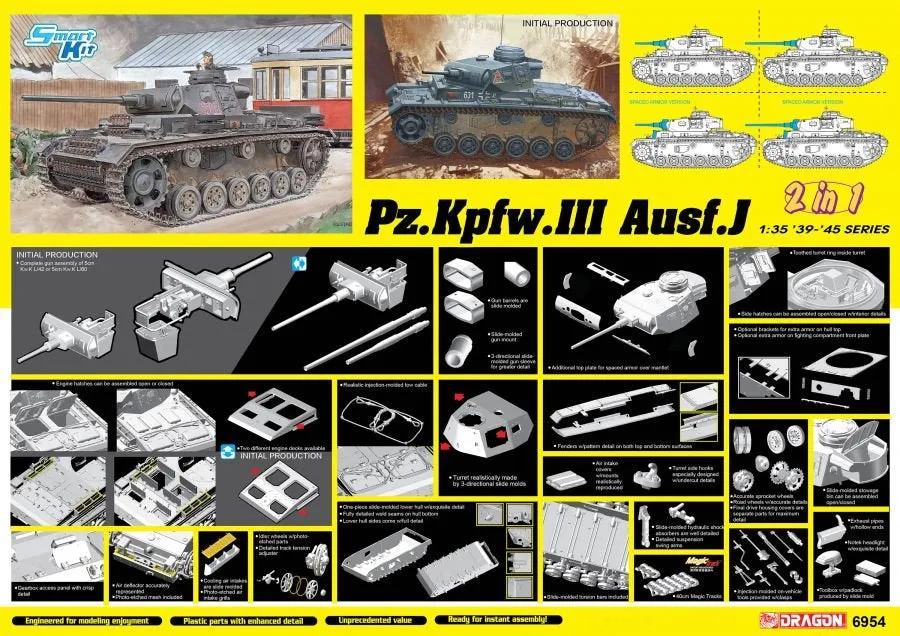 Dragon Military 1/35 Pz.Kpfw.III Ausf.J Initial Production/Early Production (2 in 1) Kit