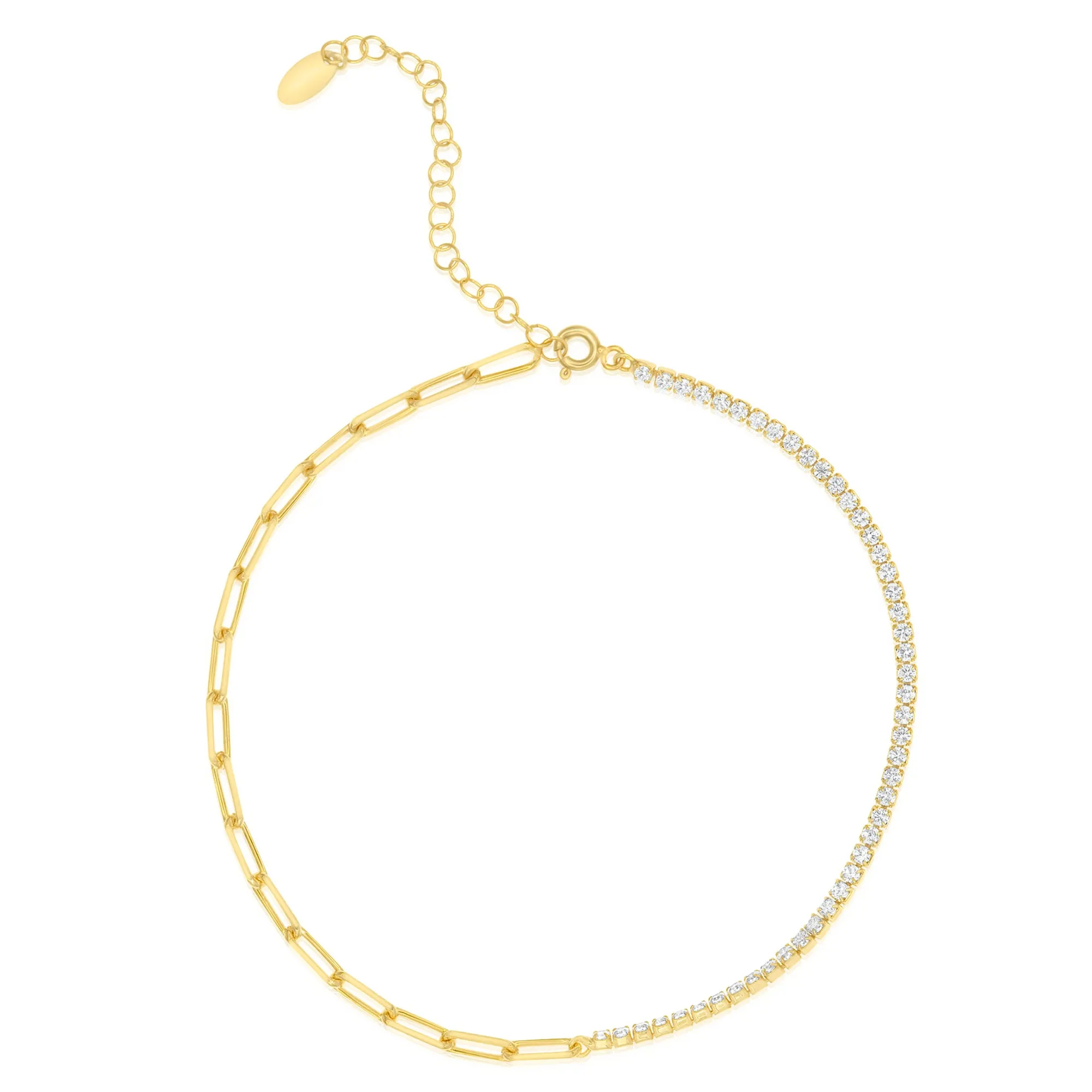 Half Tennis Half Paper Clip Anklet