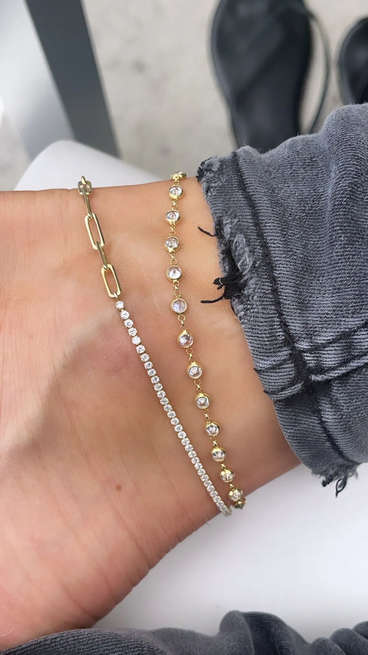 Half Tennis Half Paper Clip Anklet