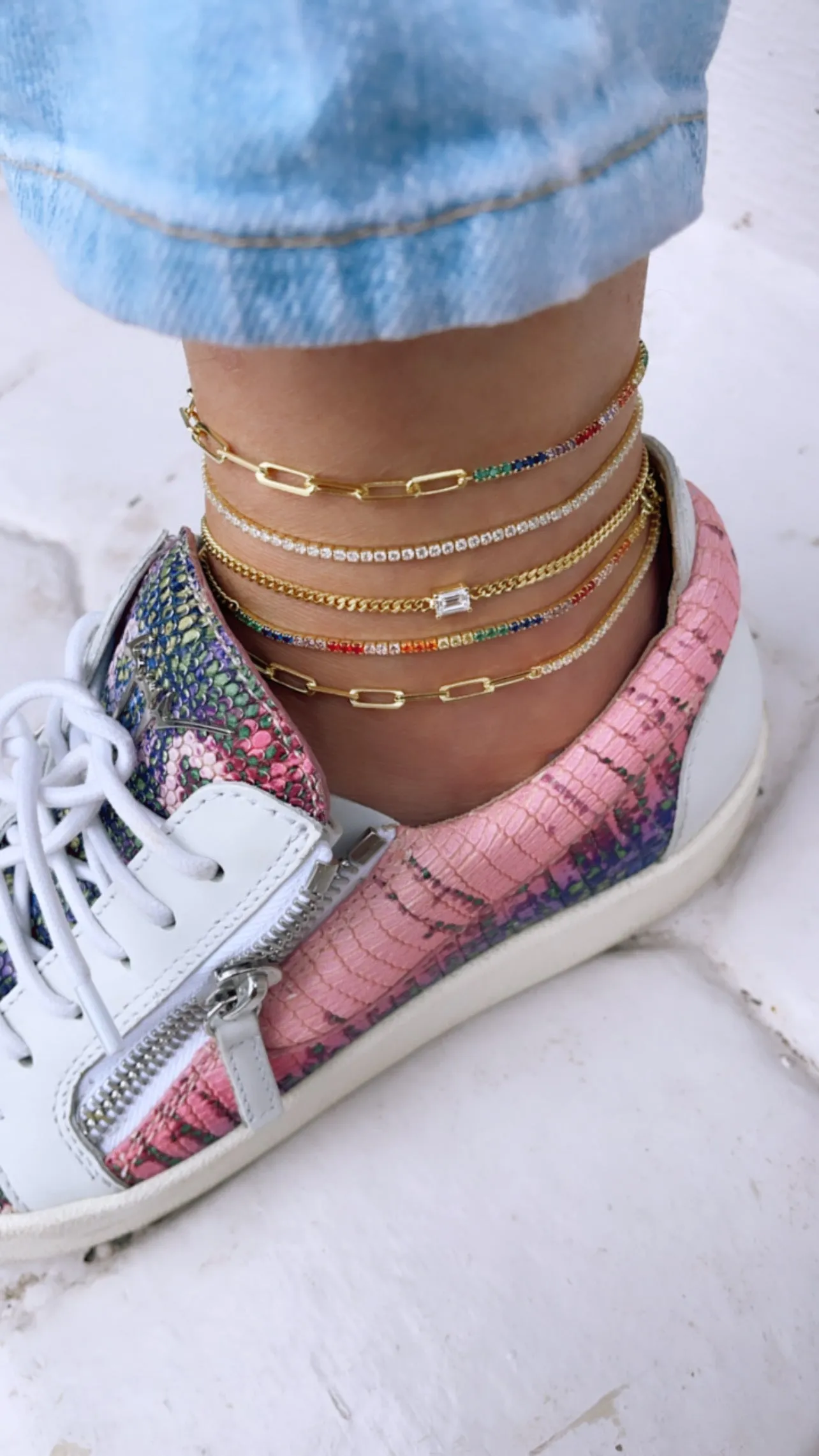 Half Tennis Half Paper Clip Anklet