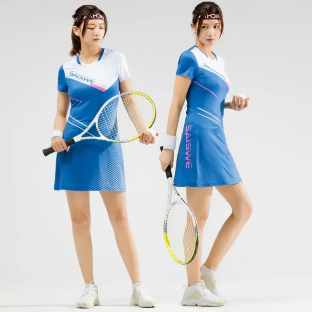 Sexy Girls Tennis Dress Built-in safety Shorts High Stretch Women's Badminton Dress Women Slim Golf Dance Party Sport Long Skirt