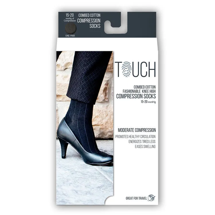 TOUCH Compression Socks for Women, 15-20 mmHg, Pattern Styling, Cotton, 1 pair, Navy