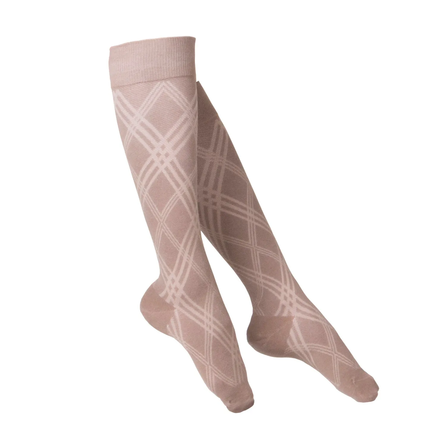 TOUCH Compression Socks for Women, 15-20 mmHg, Pattern Styling, Cotton, 1 pair, Tan